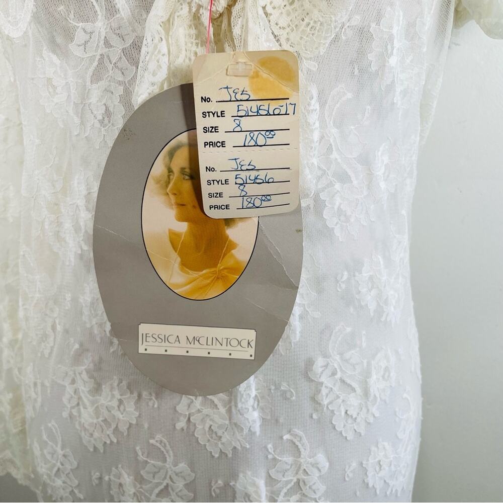NWT Jessica McClintock 80 90s Lace Wedding Long Sleeve Dress 8 Deadstock Vintage - Picture 6 of 14